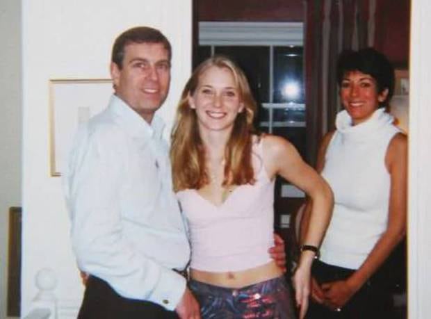 Prince Andrew and Virginia Roberts, aged 17, with Ghislaine Maxwell at her townhouse in London in 2001. Photo / Supplied