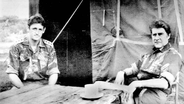 Author with then Rhodesian Minister of Defence Pieter Kenyon van der Byl. Photo / Supplied