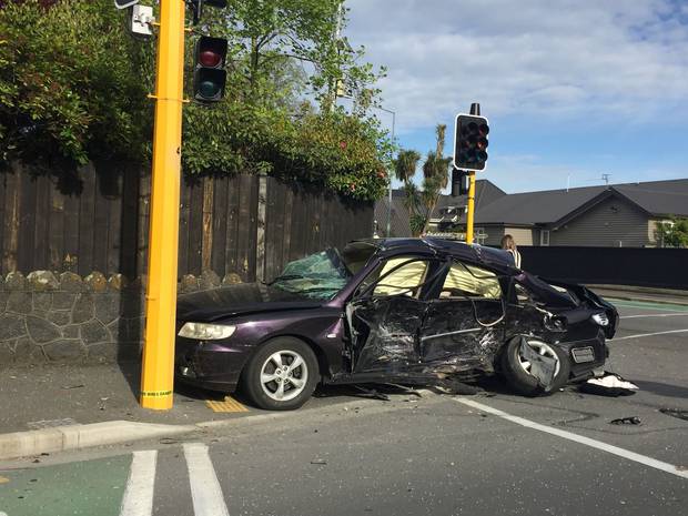 One vehicle came to a rest next to a traffic light. Photo / Rachel Das