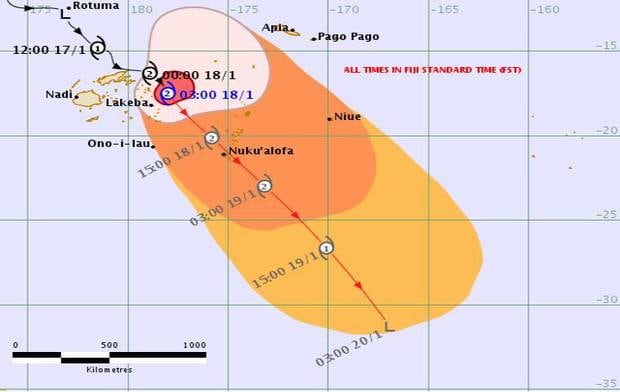 The threat map of Tropical Cyclone Tino. Image / Fiji Met