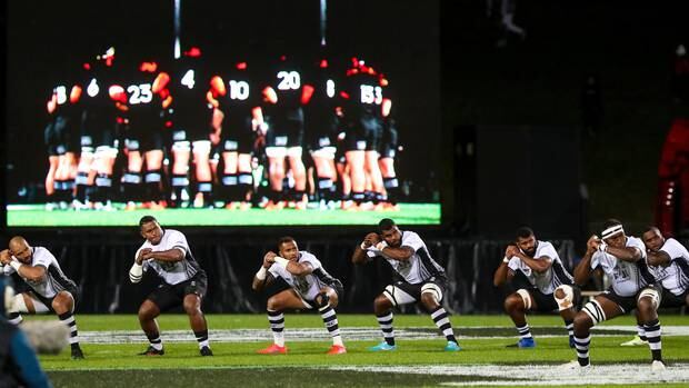Maori All Blacks Haka Formation In Game Against The Flying Fijians