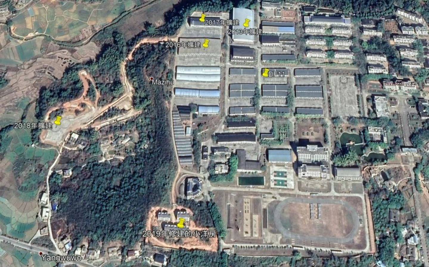 A satellite image shows how a base in Puning in Guangdong has expanded in recent years. Photo / Kanwa Defence Review