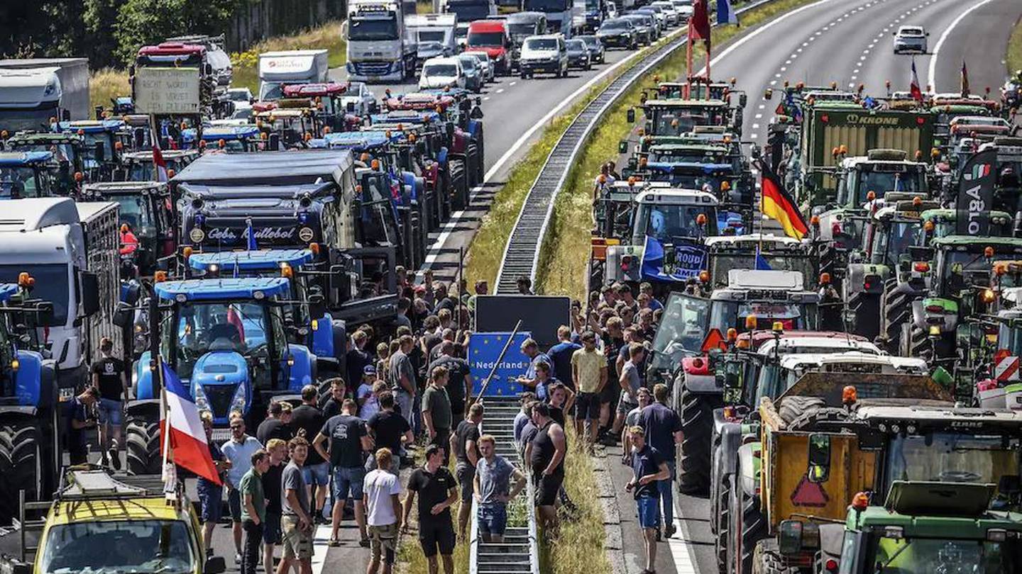 Farmers block a highway on the Dutch-German border, in protest against the Dutch government's nitrogen plans. Photo / AP