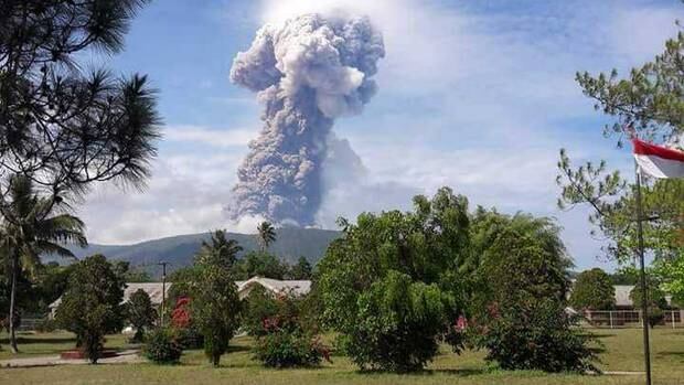 A volcano has erupted in central Indonesia and authorities have warned planes about volcanic ash in the air. Photo / BNPB 