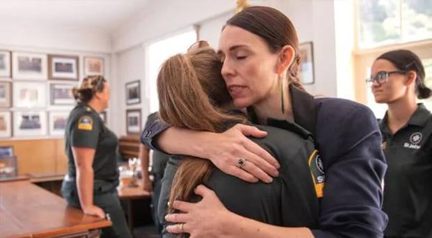 New Zealand Prime Minister Jacinda Ardern meets with first responders at the Whakatane Fire Station. Photo / Dom Thomas