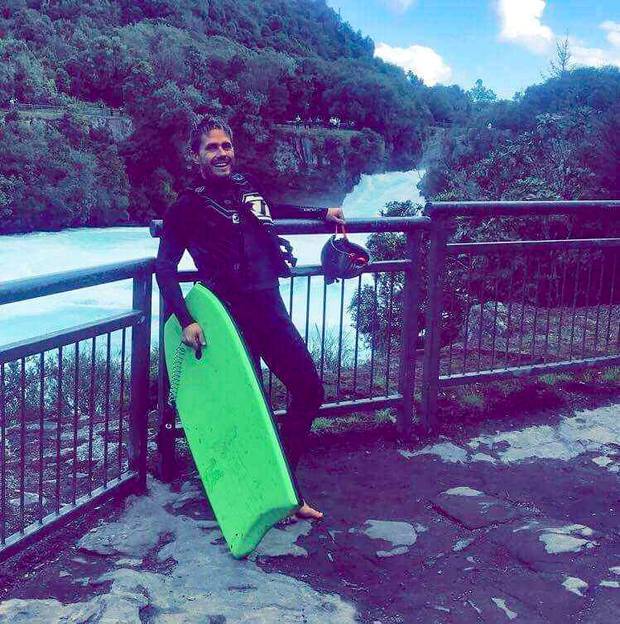 Timmy Nator before body boarding the rapids at Huka Falls last year. Photo / Supplied