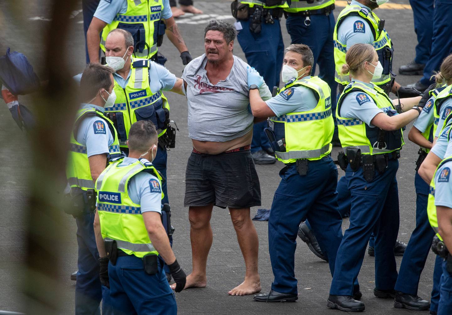 Police arresting anti-vax and mandate protesters at Parliament. Photo / Mark Mitchell