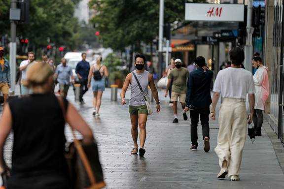 Pedestrians in Auckland's CBD on February 11, 2022. Photo / Alex Burton