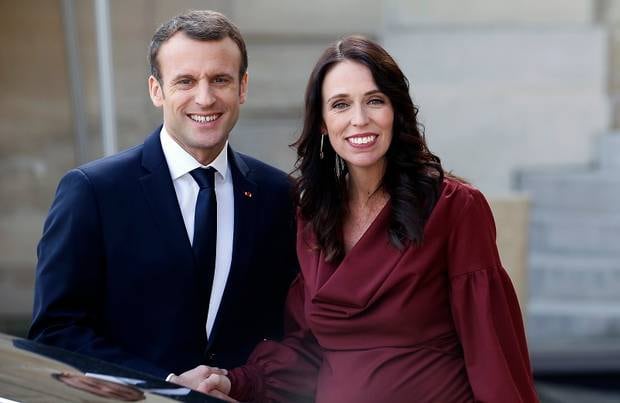 French President Emmanuel Macron (left) accompanies New Zealand's Prime Minister Jacinda Ardern after their meeting in Paris, April 16, 2018. Photo / Getty Images