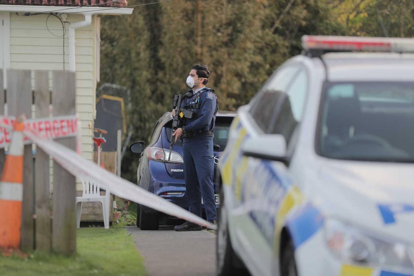 An armed police officer was at the scene this morning. Photo / Michael Craig