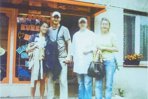 A photograph of Karel Sroubek standing outside his father's butchery shop in the Czech Republic despite saying he fled to New Zealand because of fears for his safety. Photo / NZ Police