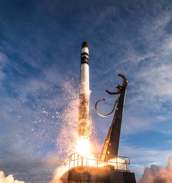 One of Rocket Lab's electron rockets lifts off from Mahia Peninsula.