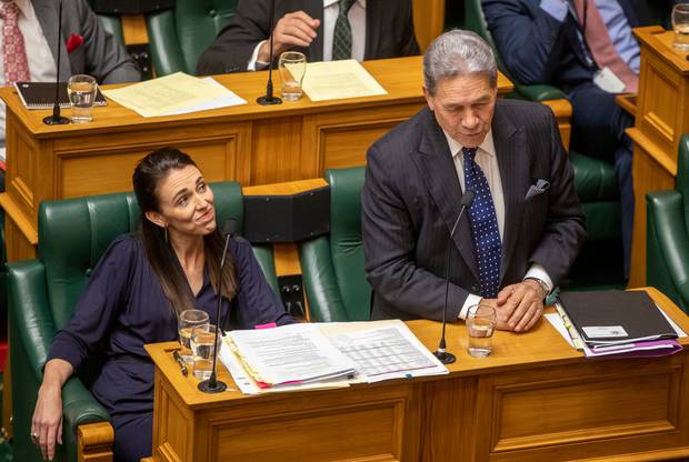 Prime Minister Jacinda Ardern and Deputy Prime Minister Winston Peters under fire from the Opposition, on the NZ First Foundation, in Parliament yesterday. 