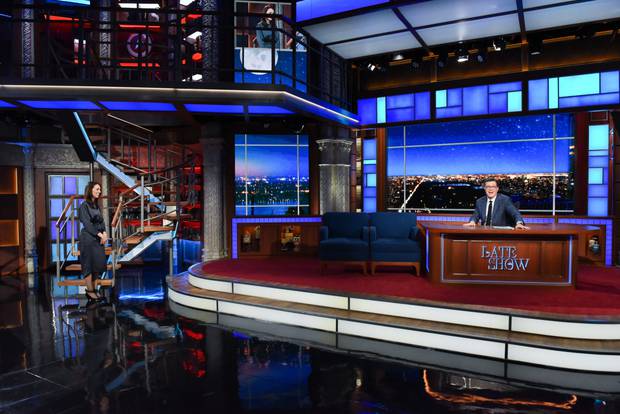 Prime Minister Jacinda Ardern on The Late Show with Stephen Colbert, filmed in New York today. Photo / Scott Kowalchyk/CBS