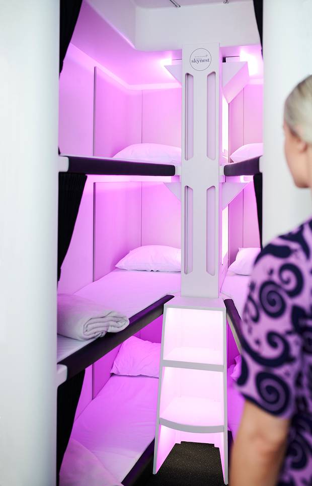 The Economy Skynest will have six bunk style beds similar in size to business class beds. Image / Supplied