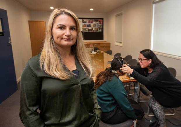 National Foundation for the Deaf and Hard of Hearing chief executive Natasha Gallardo during hearing testing of Manurewa High School students yesterday. Photo / Brett Phibbs/NFDHH
