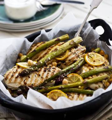 Recipe Lime Chicken With Chickpeas Asparagus And Yoghurt Mint