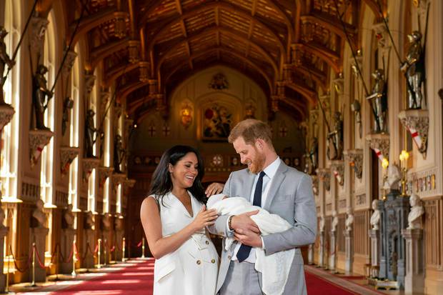 The Duke and Duchess of Sussex showed the world their new son Archie Harrison from St George's Hall at Windsor Castle. Photo / AP