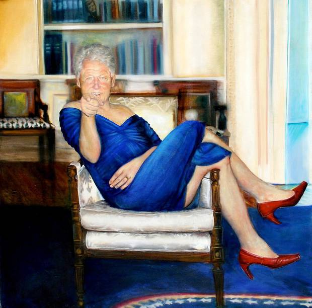 On a wall in the hall was a portrait of former US President Bill Clinton in red heels and the infamous stained blue dress worn by Monica Lewinsky when she performed a sex act on him. Photo / Supplied