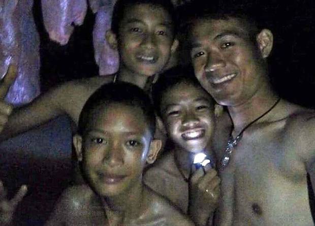 An image of the boys taken when they were first discovered by divers. Photo / AP