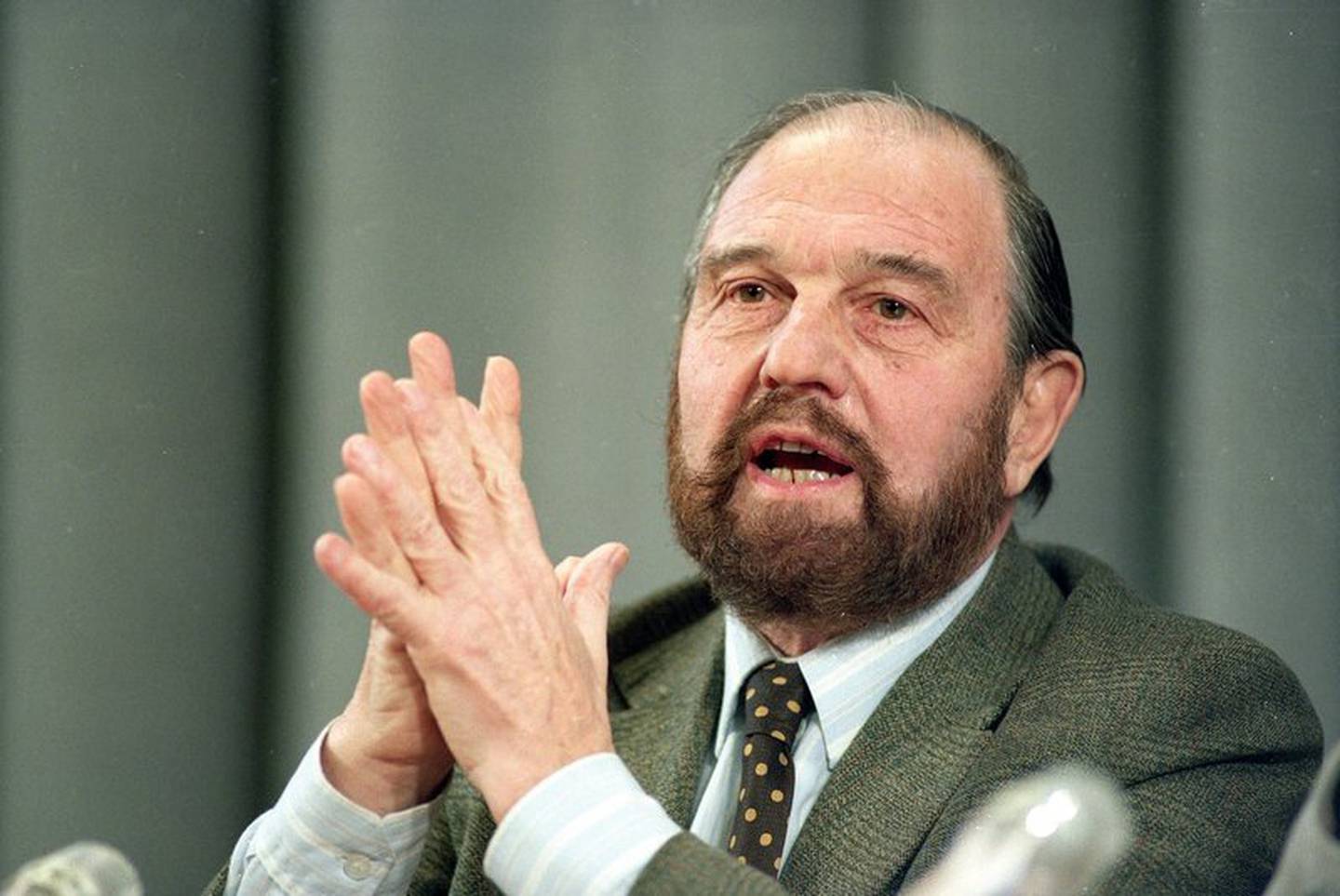George Blake, a former British spy who doubled as a Soviet agent, at a news conference in Moscow. Photo / AP