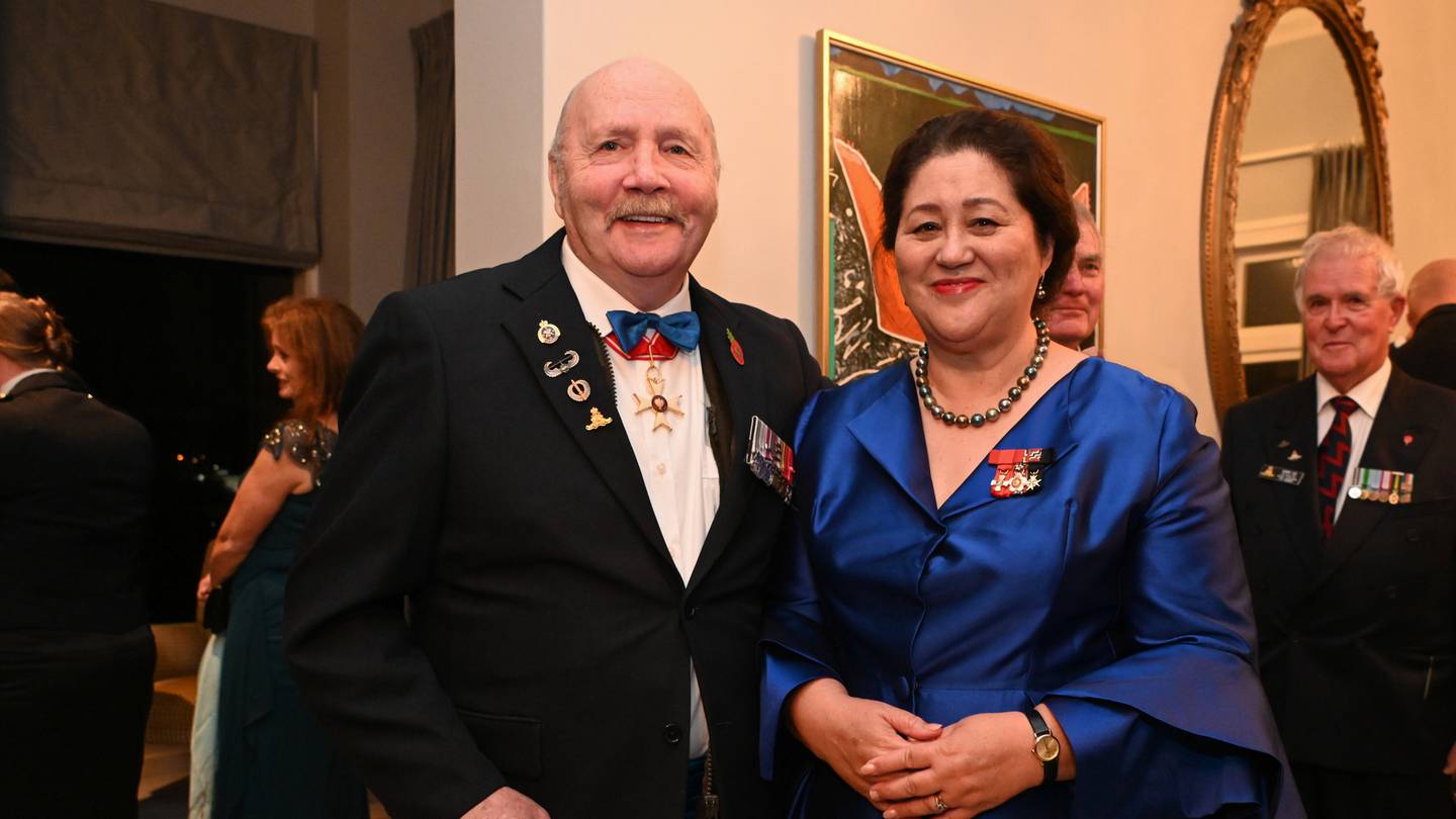 Dame Cindy Kiro and Mike Subritzky at the Gunners Dinner. Photo / Government House Collection