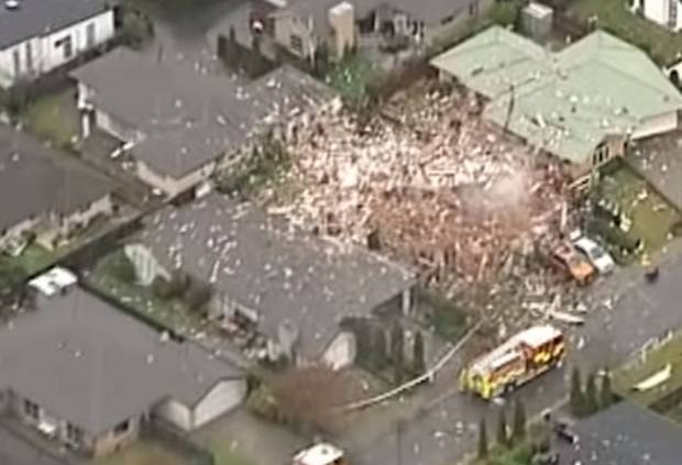 The scene of a gas explosion that levelled a house in Christchurch's Marble Court. Photo / NZ Herald