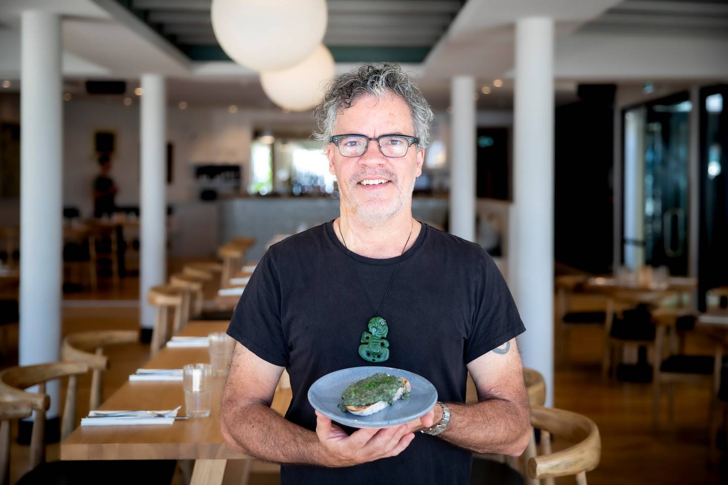 Peter Gordon with creamed paua from new restaurant and cooking school, Homeland. Photo: Michael Craig