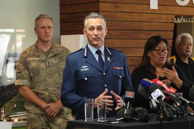 Police Commissioner Mike Bush talks to media at the command centre in Whakatane as the bodies of six people are recovered from Whaakari / White Island. Photo / Ben Fraser