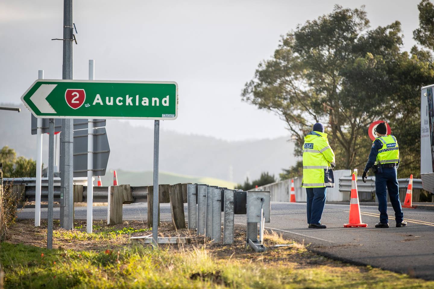 A police checkpoint on Mangatawhiri Rd and Koheroa Rd earlier in the month. Photo / Michael Craig