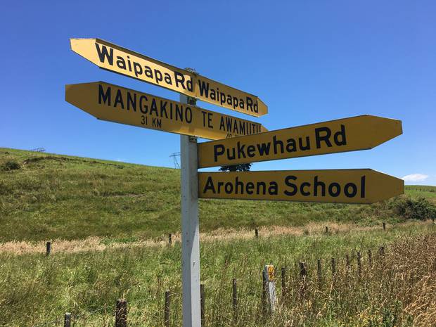 A signpost at Arohena in the Otorohanga District shows how isolated the farming community is where Kim Richmond and Cory Jefferies lived. Photo / Natalie Akoorie
