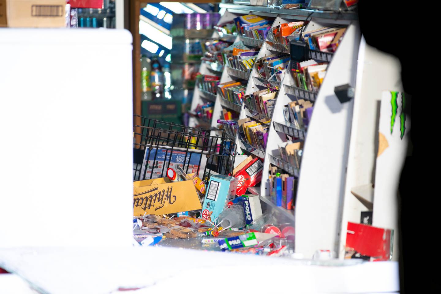Lollies and chips were left strewn across the shop. Photo / Hayden Woodward