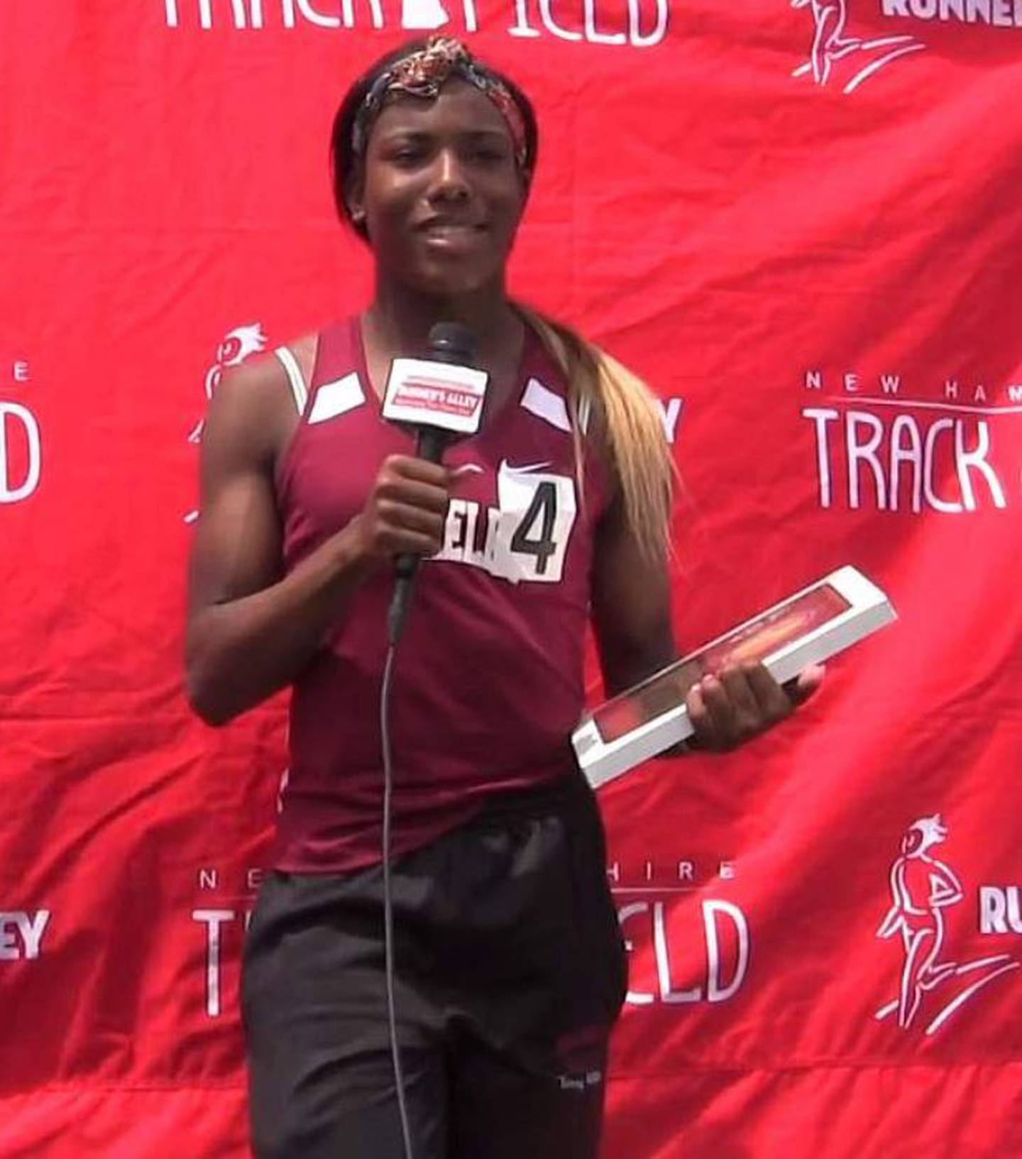 Transgender teen Terry Miller set new records when she came in first for the 100 and 200-meter dashes at the CIAC State Open track and field competition. Photo / NH Track & Field YouTube

