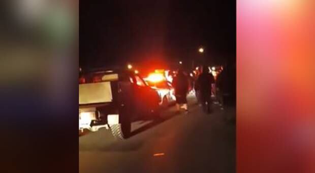 Boy racers used their own vehicles to box in police during the event the descended into chaos. Photo / Facebook