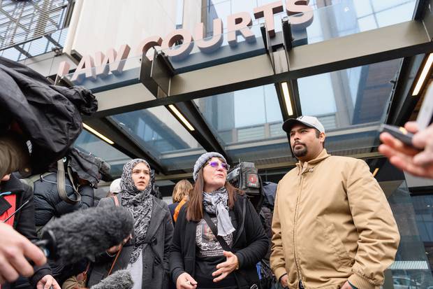 Janna Zat, whose son Hussein Al-Umari was killed at Al Noor Mosque, speaks to the media in front of Christchurch High Court on June 14. Photo / Getty Images