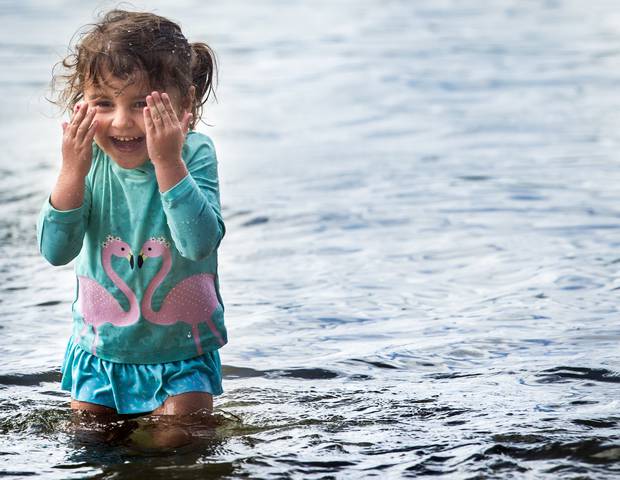 Aura Welsh, 3, at Lake Okareka today. Photo / Supplied