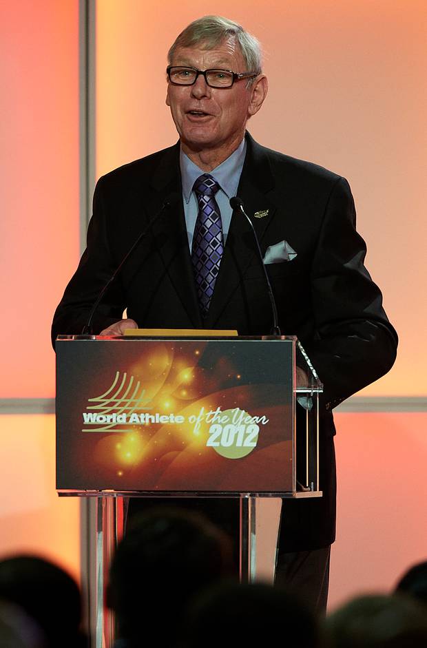 Peter Snell delivers a speech during the IAAF athlete of the year awards at the IAAF Centenary Gala on November 24, 2012 in Barcelona, Spain. Photo / Getty Images
