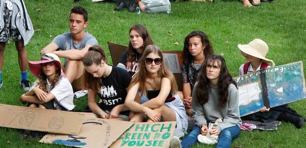 Students from all of Whanganui's secondary schools came to the school strike for climate. Photo / Stuart Munro