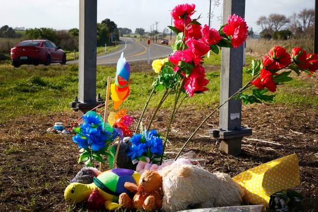 Flowers at the scene following the fatal crash near Waverley.