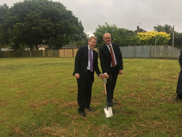MP for Rimutaka Chris Hipkins and Housing Minister Phil Twyford unveilling plans for 37 state houses in Naenae / Emme McKay 