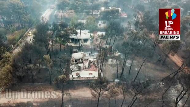 In this aerial view taken from a drone, showing the devastation caused by Greece wildfires, in the village of Mati. Photo / AP