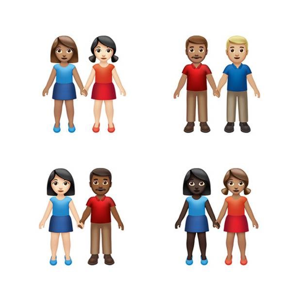 Users will be able to select any combination of skin tone and gender to customise the people holding hands. Photo / Apple