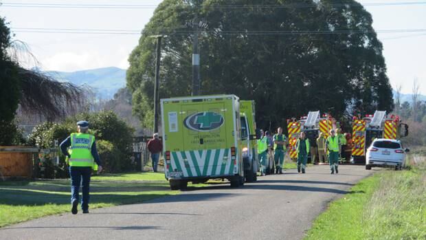 Cordons are in place following a fatal two-plane crash near Hood Aerodrome in Masterton. Photo / Eli Hill, Wairarapa Times-Age
