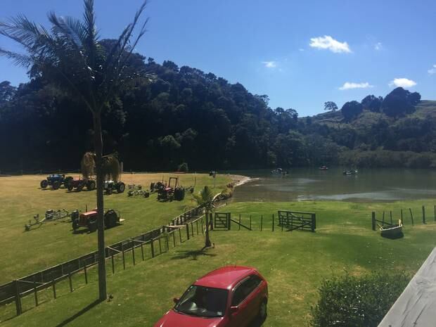 Rush hour at Teal Bay for former Auckland residents Carol Armitage and John Hawcridge. Photo / Tania Whyte