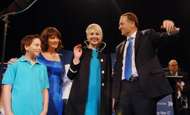 Max Key (left), mum Bronagh, and sister Stephie celebrate the National Party's 2008 election win with newly Prime Minister, dad and husband, John Key. Photo / File