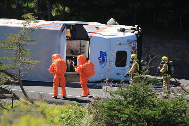 Aftermath of a truck crash at Pukerua Bay on State Highway One north of Wellington. Photo / Kyle Mitchell