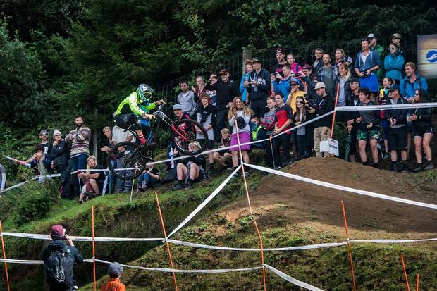 Sam Blenkinsop on his way to a win in the Crankworx Rotorua Downhill last year. Photo / Getty Images