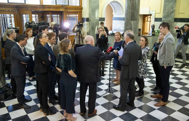 Speaker Trevor Mallard announcing a parliamentary staff member has been stood down, pending investigation into sexual assault. Photo / Mark Mitchell 