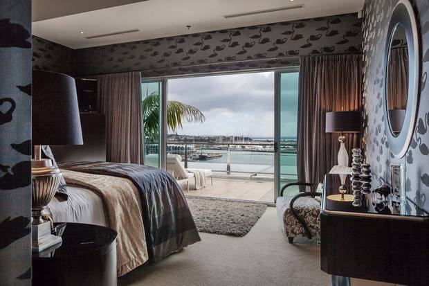 The bedroom of the luxury apartment on Prince's Wharf Auckland. Photo / Supplied