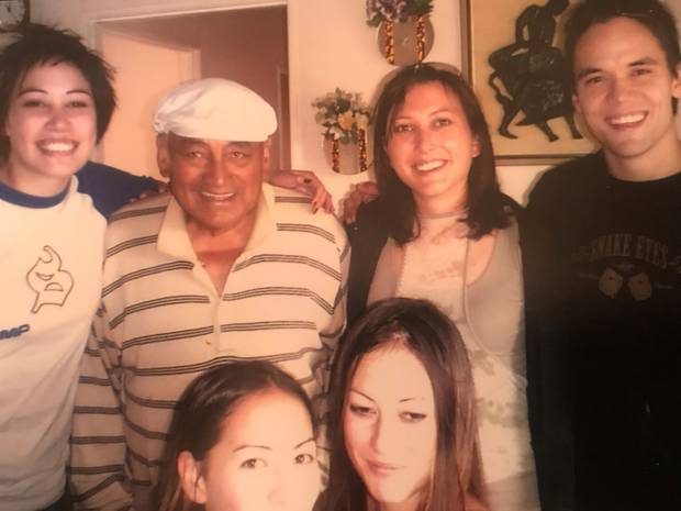 Marisa Bidois, with her grandfather (left) and siblings in Waihi. Photo / Supplied